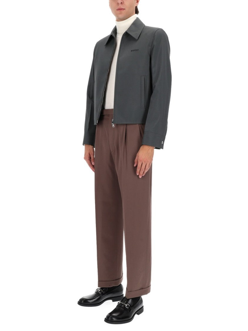 Gucci Cropped Grey Jacket With Front Zip And Classic Collar