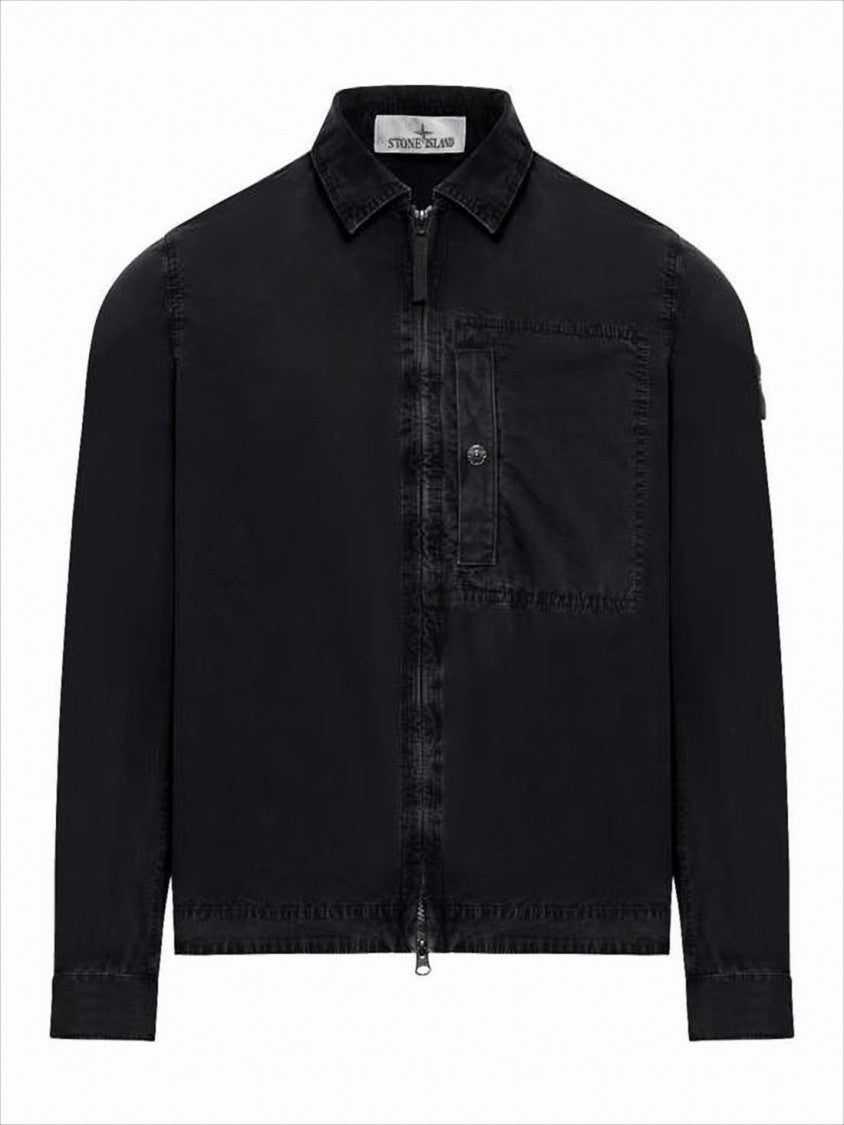 Stone Island Long-Sleeve Black Shirt With Front Zipper