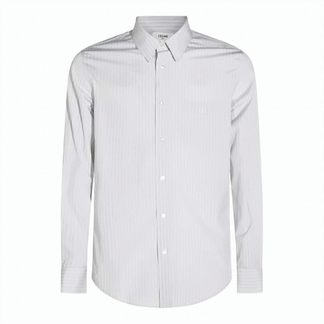 Celine Long-Sleeve Button-Down Shirt With Vertical Pinstripe And Embroidered Logo