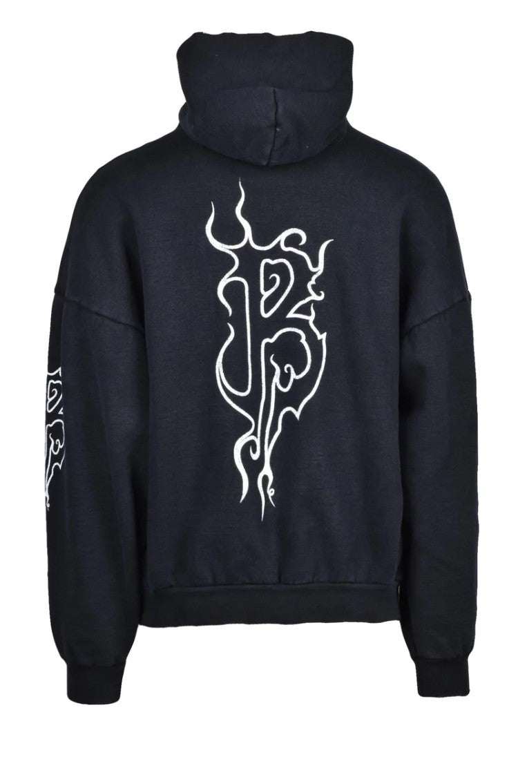 Balenciaga Oversized Black Hoodie With Graphic Accents