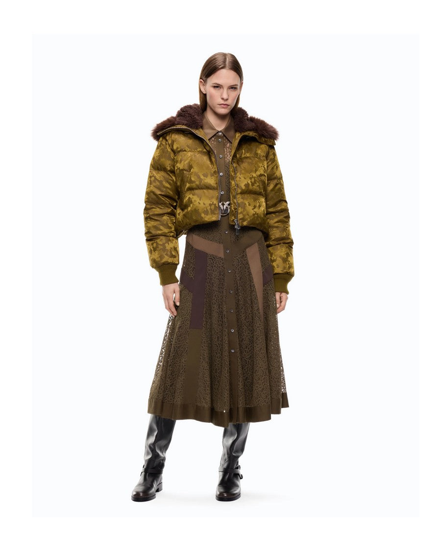 Pinko Cropped Camouflage Jacquard Satin Down Jacket