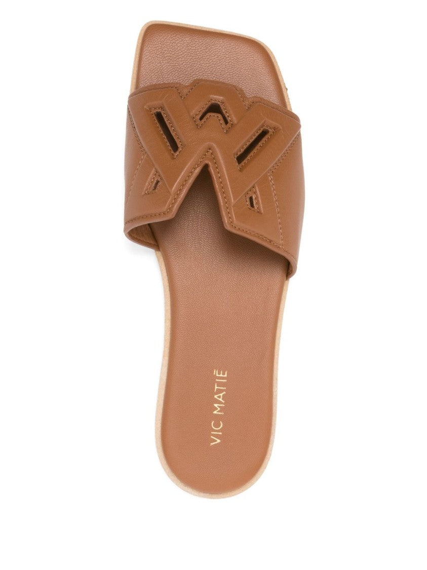 Vic Matié Taupe Brown Debossed Logo Square Sandals