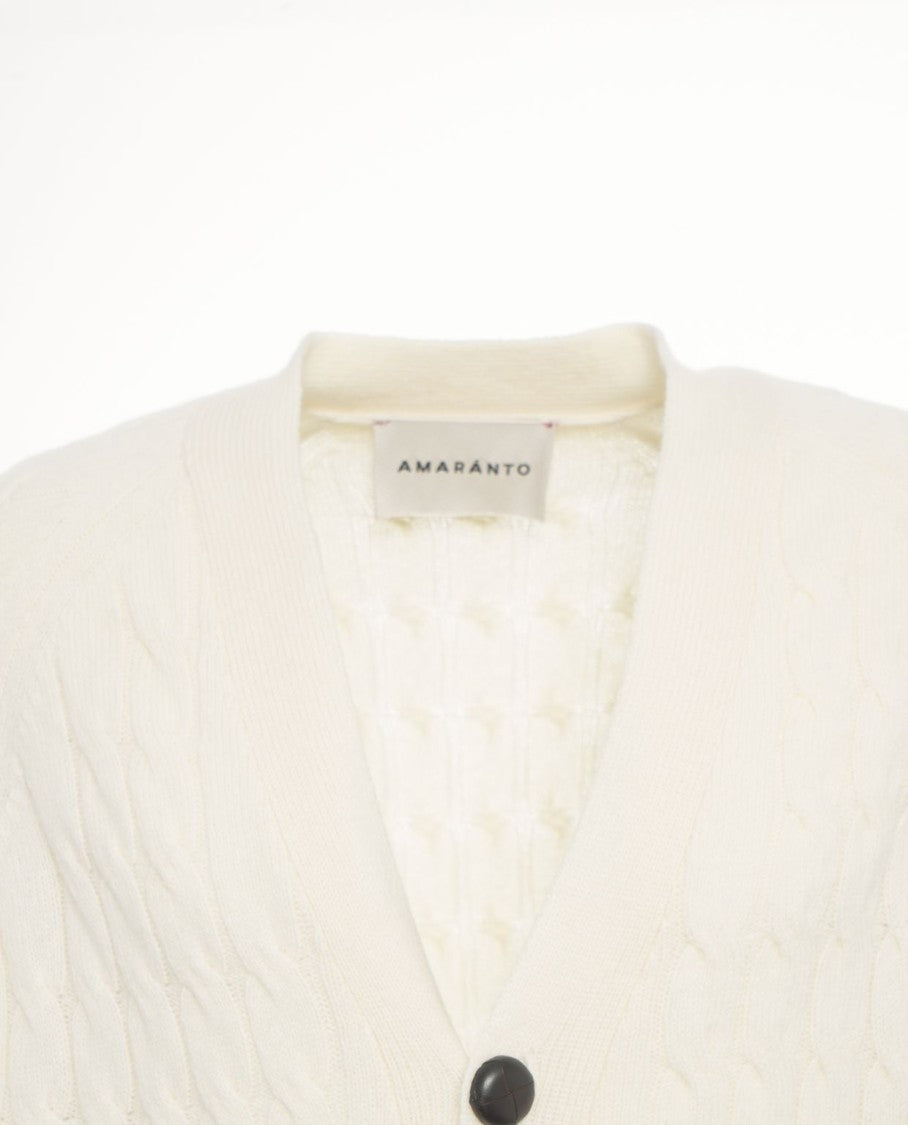 Amaranto Cable Knit Cardigan With Deep V-Neck And Button Closure