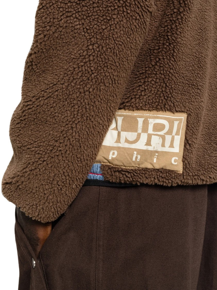 Napapijri Archive Fleece Brown Stand Collar Polyester Fleece Jacket