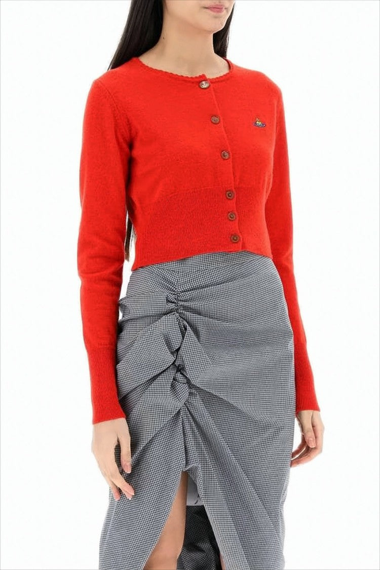 Vivienne Westwood Cropped Knit Cardigan With Wooden Buttons And Emblem