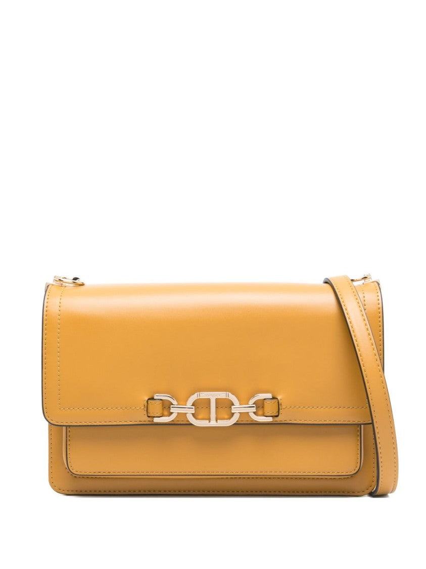 Twin-Set Mustard Yellow Shoulder Bag With Gold-Tone Chain-Link Closure