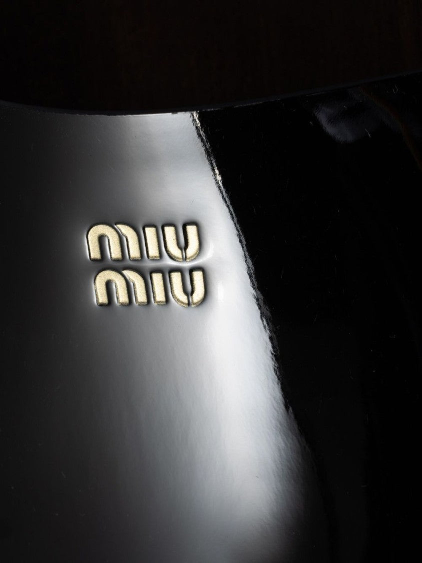 Miu Miu Open-Toe Black Leather Sandals With Glossy Upper And Wooden Sole