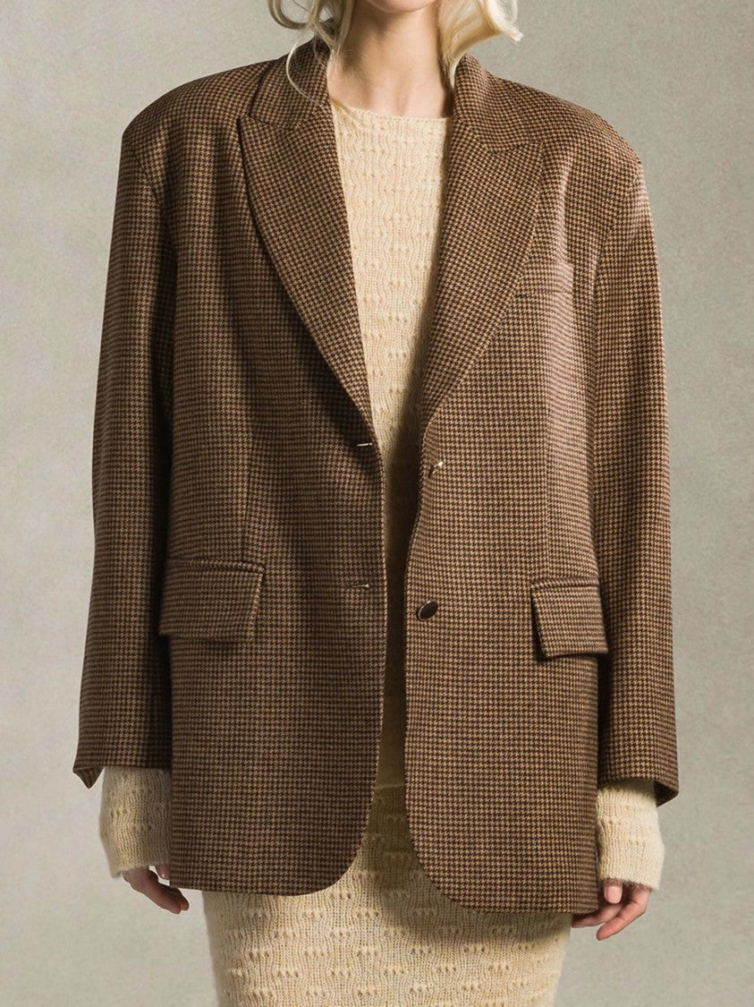 Cruna Brown Checkered Flap Pockets Tailored Blazer