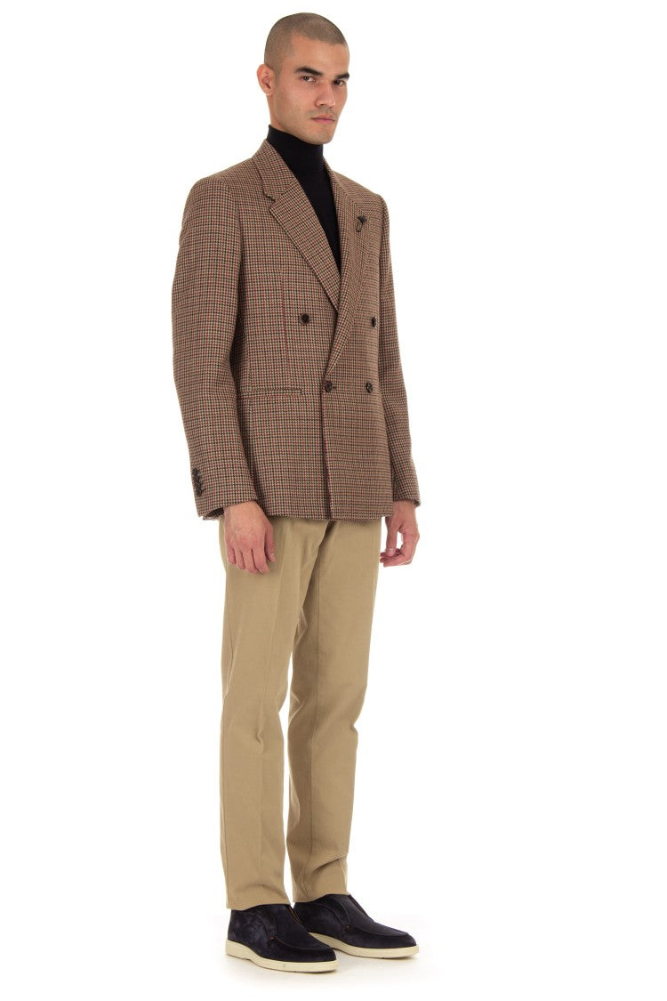 Lardini Double-Breasted Houndstooth Wool Jacket