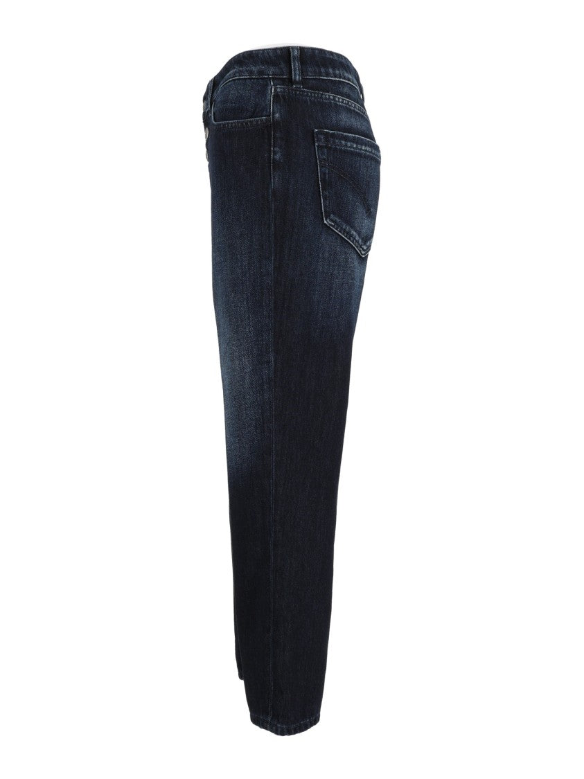 Dondup Cropped Indigo Jeans With High-Rise Waist And Classic Five-Pocket Design
