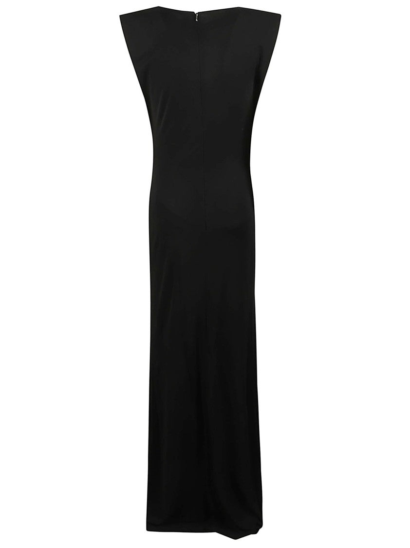 John Richmond Riciomi Black Mesh-Panel Draped Viscose Maxi Dress
