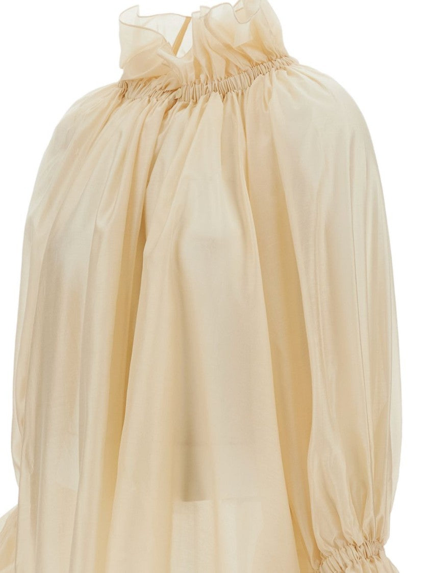 The Latest Translucent Ruffled High-Neck Blouse