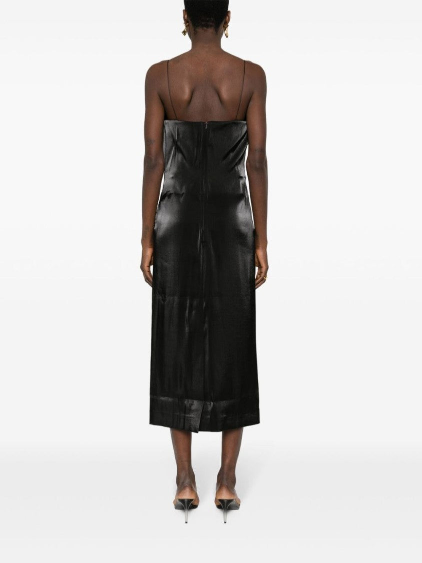 Jacquemus Calf-Length Black Satin Finish Spaghetti Strap Dress