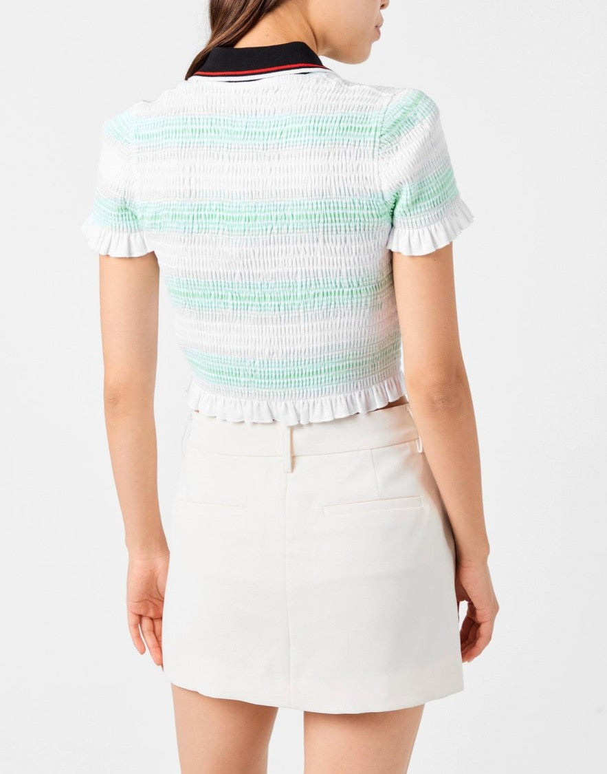 Casablanca Stripe Shirred Polo Top