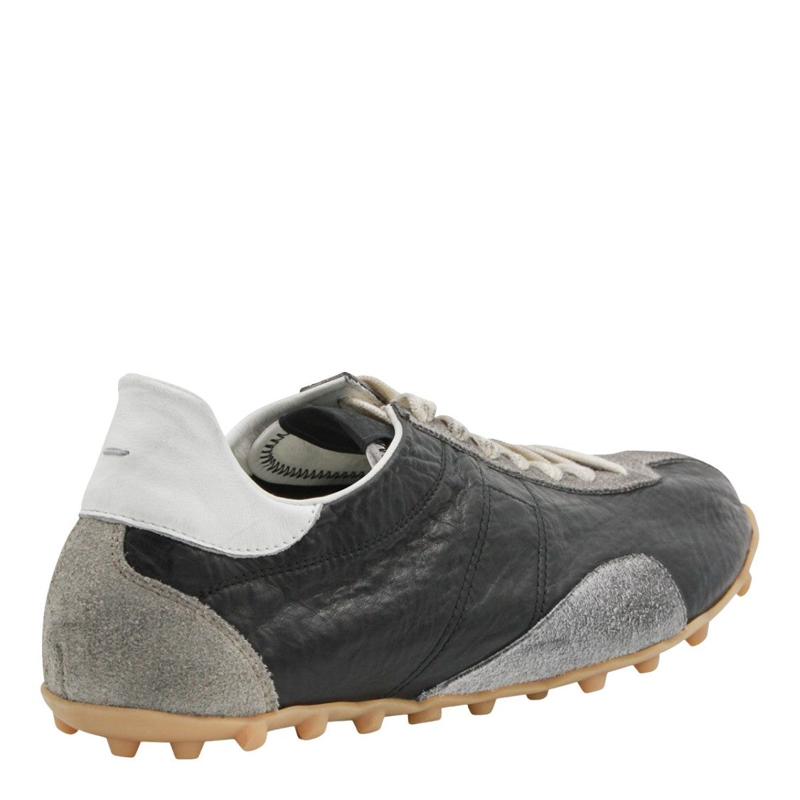 Maison Margiela Black Leather Sneakers With Grey Suede Overlays