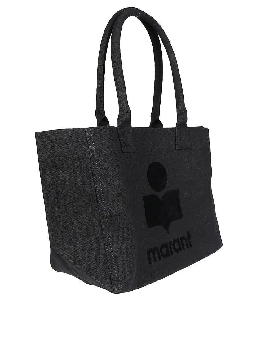Isabel Marant Black Yenky Zippedgz Textured Logo Cotton Tote Bag