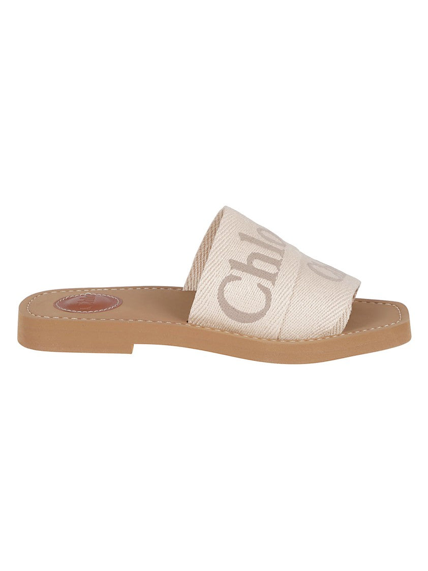 Chloé Woody Flat Linen Mules