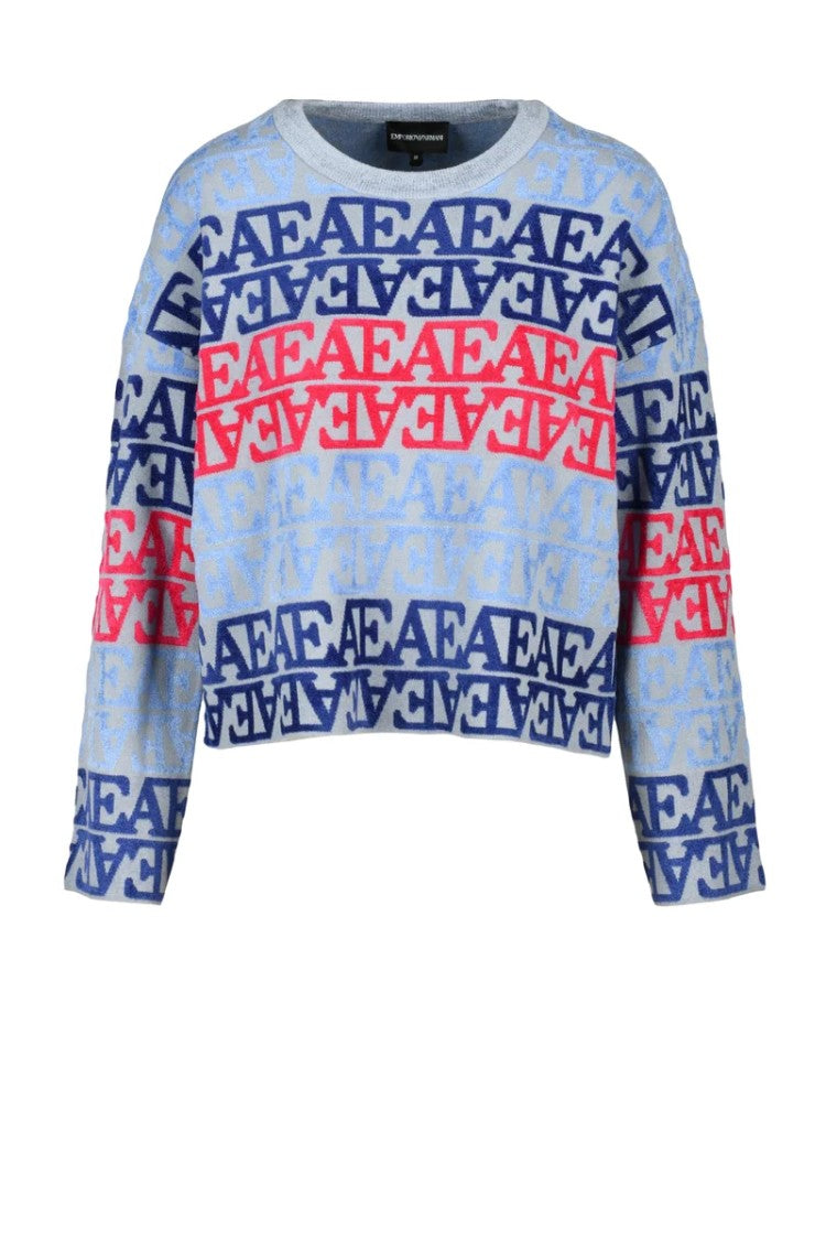 Emporio Armani Velvet Logo Knit - Grey/Sky Blue