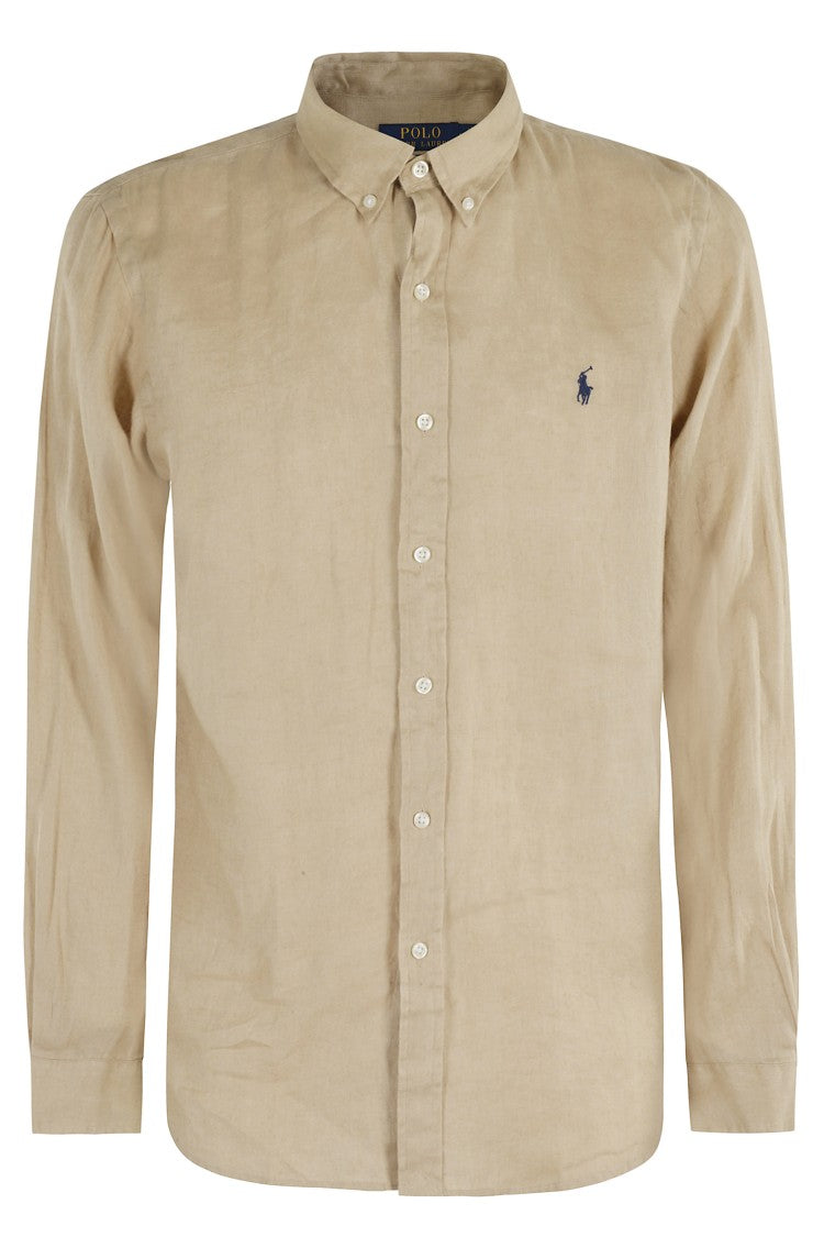 Polo Ralph Lauren Beige Linen Sport Shirt With Embroidered Logo