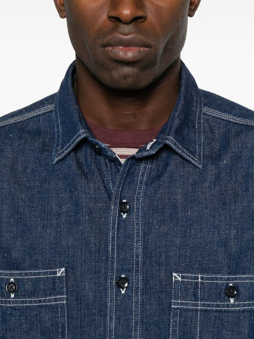 Chesapeake's Dark Blue Denim Shirt With Classic Collar