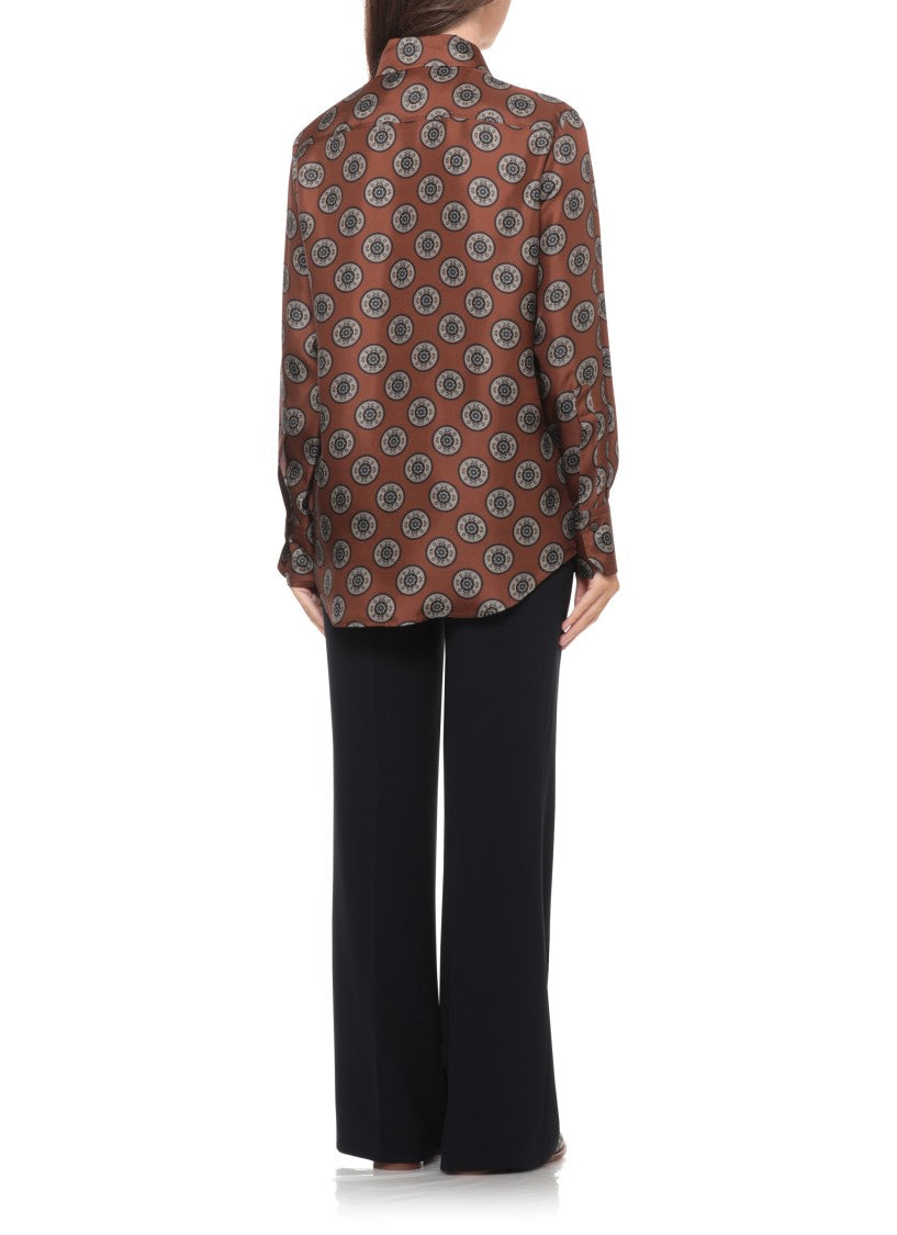 Alberto Biani Brown Spherical Print Classic Collar Silk Shirt