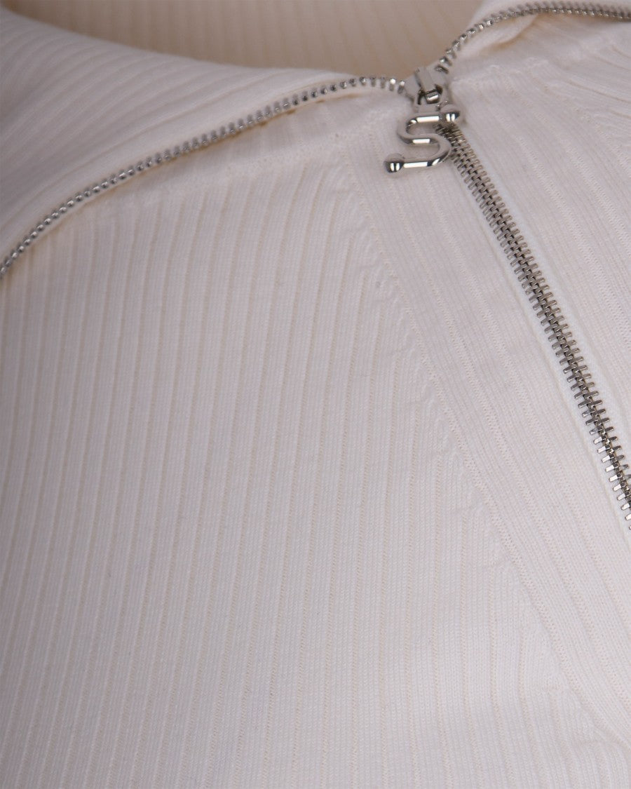Sportmax Fitted White Stretch Virgin Wool Maglia Pinna Bianca