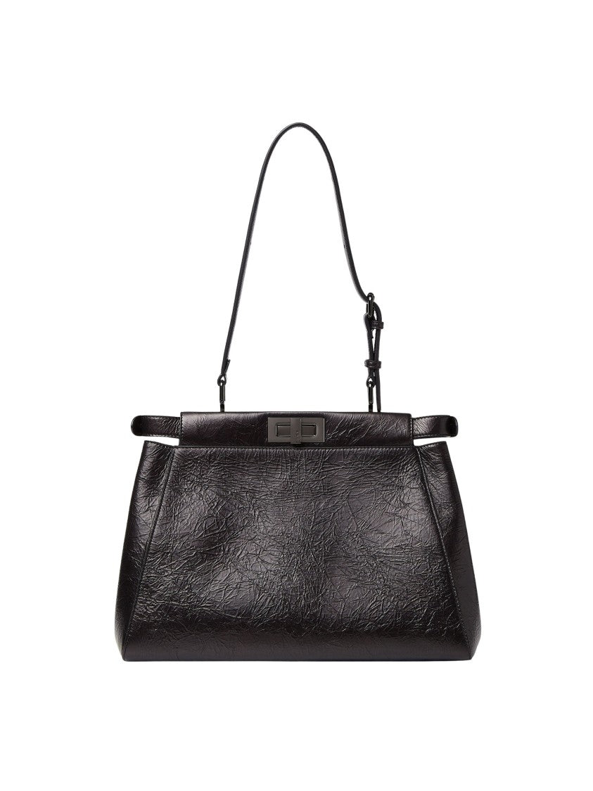 Fendi Black Medium Structured Front Opening Calfskin Shoulder Bag