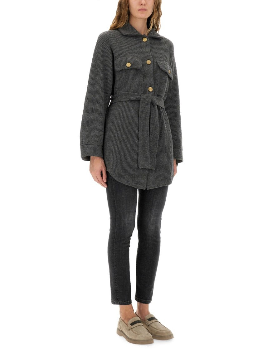 Brunello Cucinelli Belted Ribbed Knit Cardigan