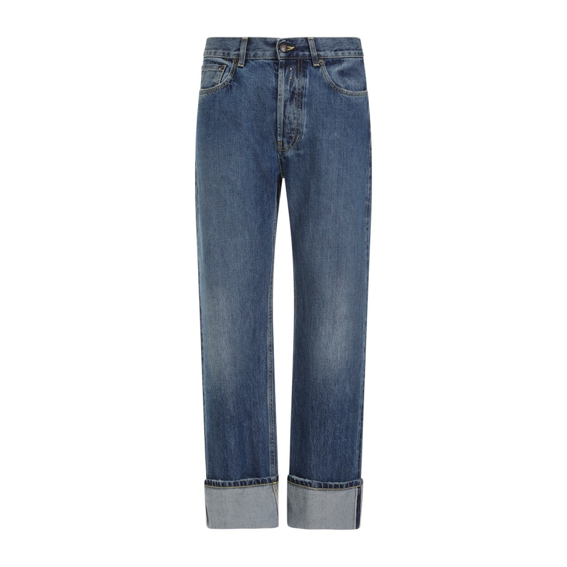 Alexander Mcqueen Blue Washed Cotton Turn Up Jeans