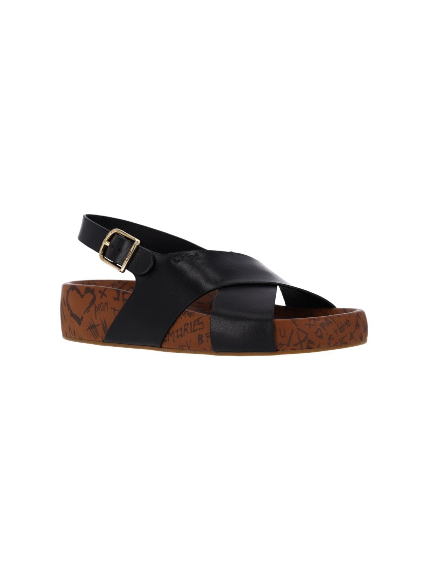 Chloé Artistic Gold-Buckle Adjustable Flat Sandals