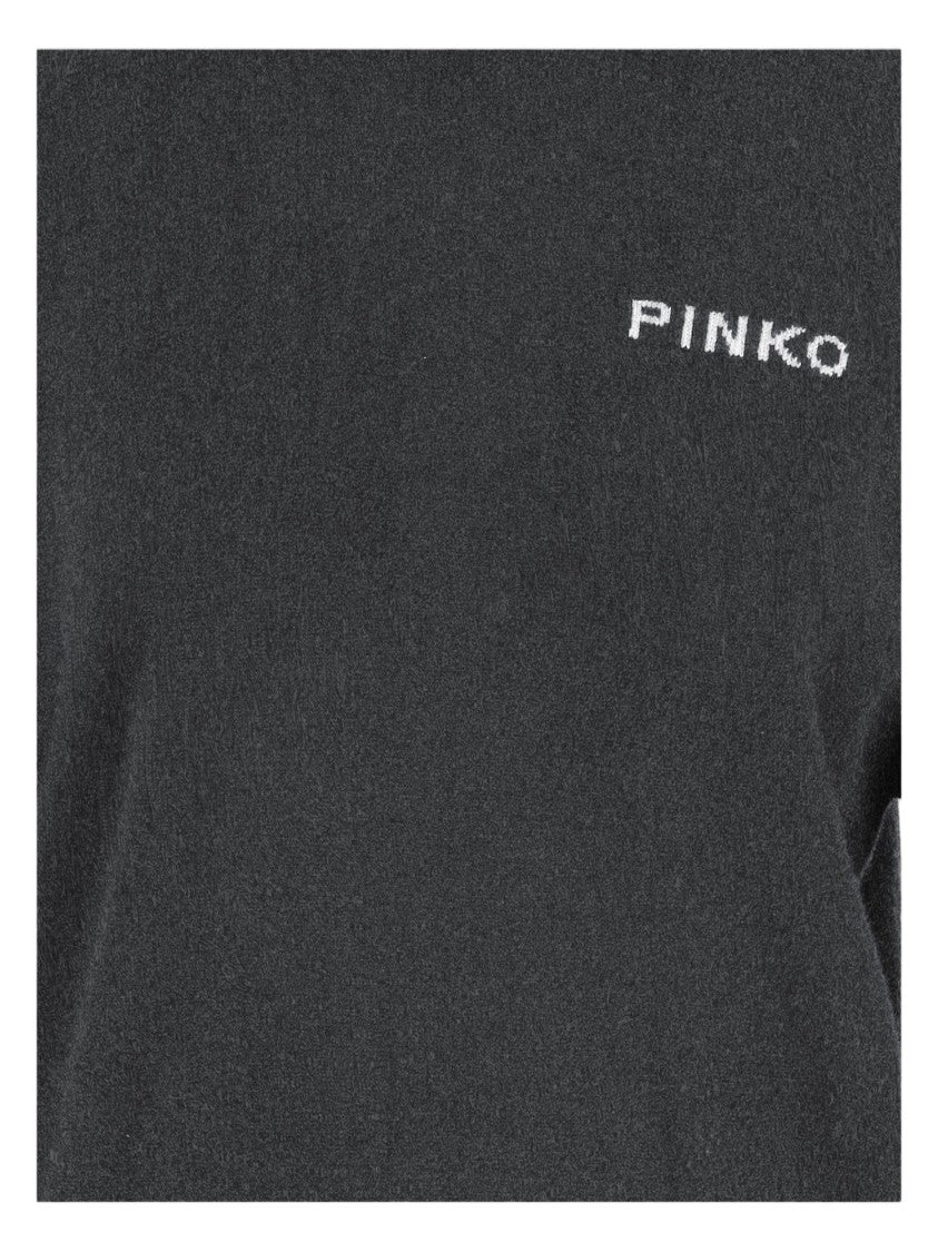 Pinko Crew Neck Wool Sweater With Contrasting Logo Details