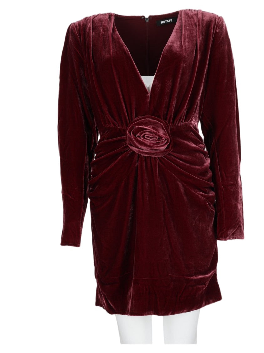 Rotate Mini Burgundy Velvet Dress With Rosette Detail