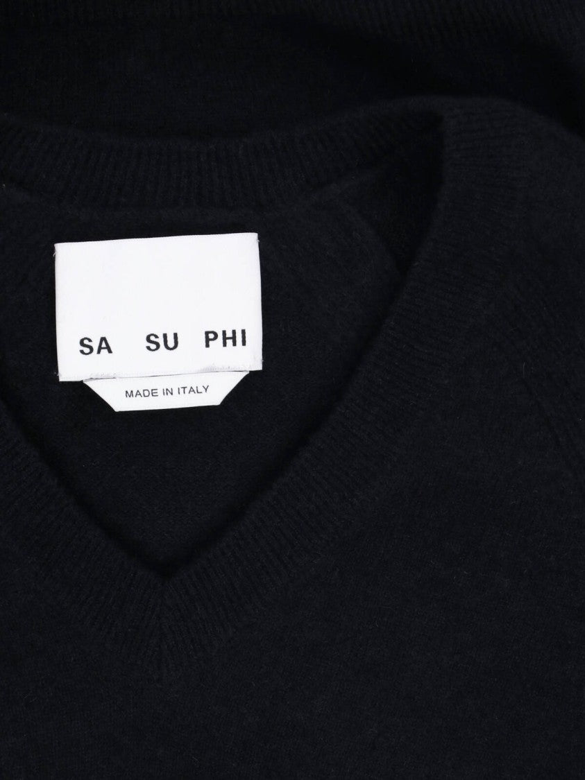 Sa Su Phi Black V-Neck Cashmere-Blend Sweater