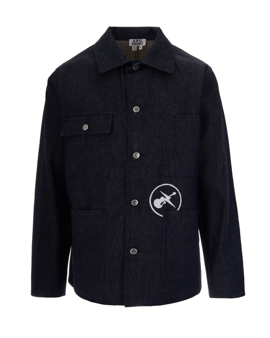 A.P.C. Button-Up Black Raw Denim Jacket With Classic Collar And Four Pockets
