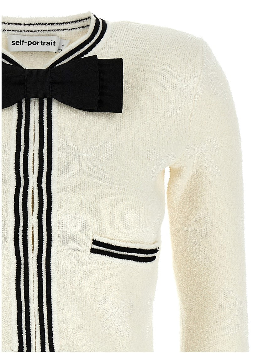 Self-Portrait 'Cream Bow Jacquard' Cardigan