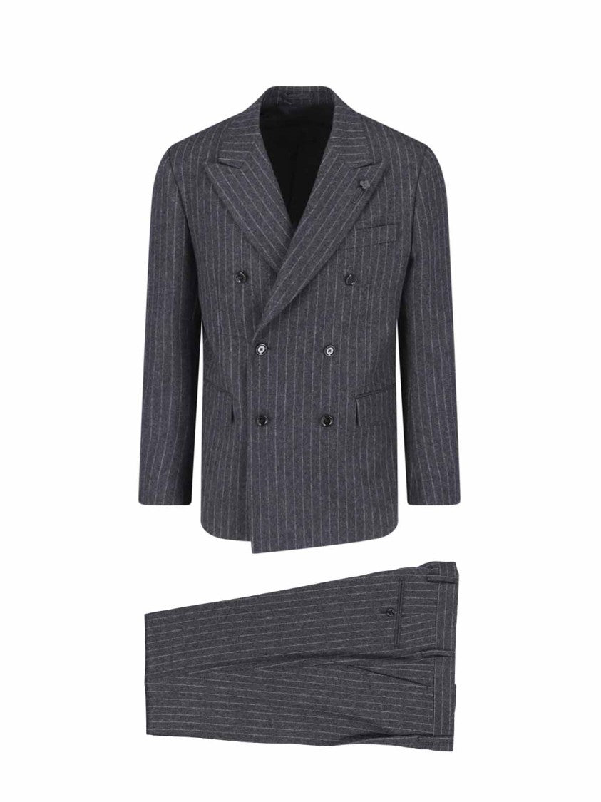 Lardini Double-Breasted Virgin Wool Suit With Pinstripe Design