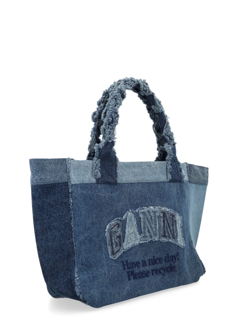 Ganni Patchwork Frayed Edges Tote Bag