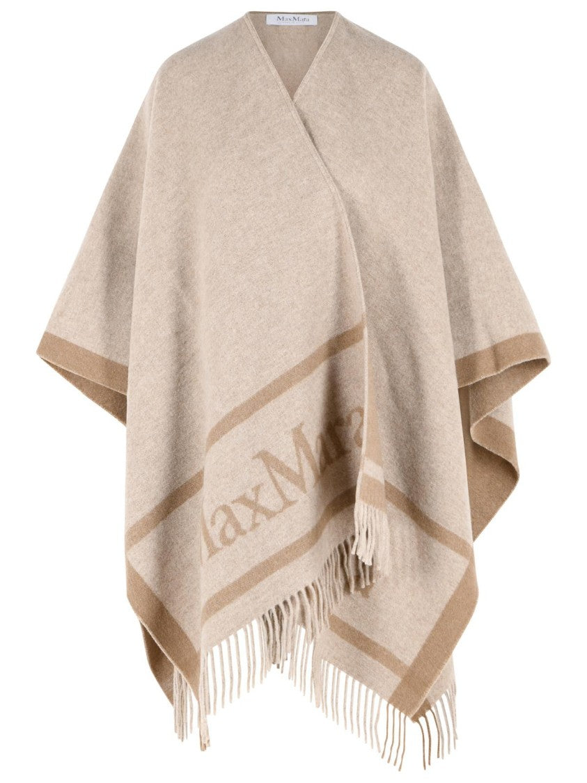 Max Mara 'Hilde' Beige Jacquard Wool Poncho