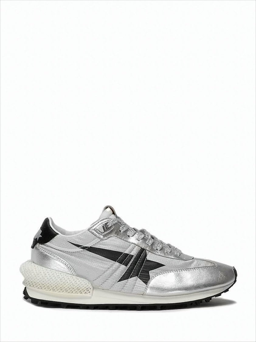 Golden Goose Metallic Silver Sneakers With Black Star Detailing