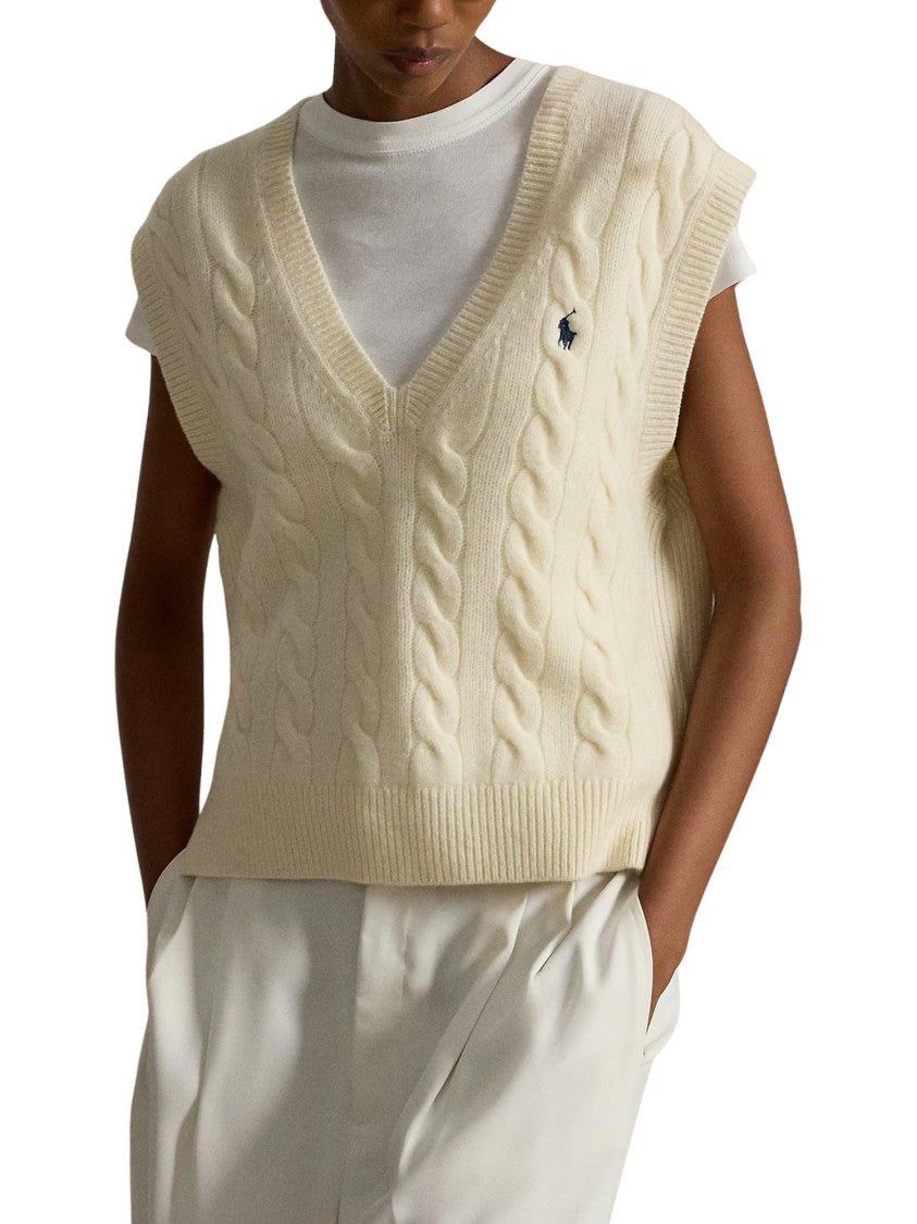 Polo Ralph Lauren Cable Knit Deep V-Neck Sleeveless Pullover