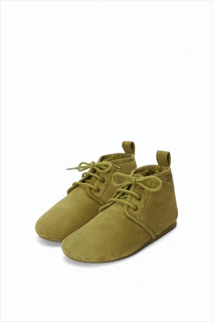 Loewe Olive Green Suede Lace-Up Boots With Tpu Sole