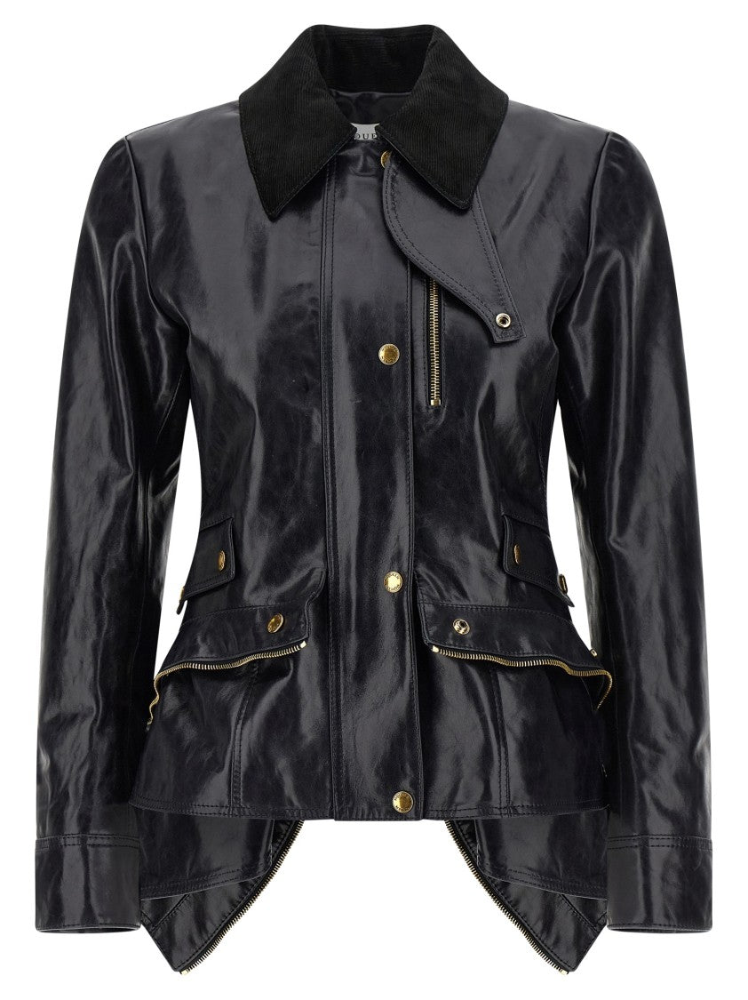 Mcqueen Flared Fit Full-Grain Leather Jacket With Peplos Hem