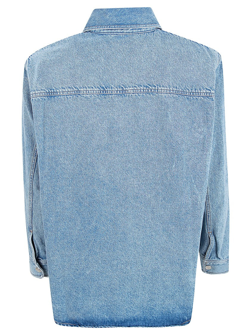 Ami Paris Indigo Denim Vintage-Effect Jacket With Crochet Patch