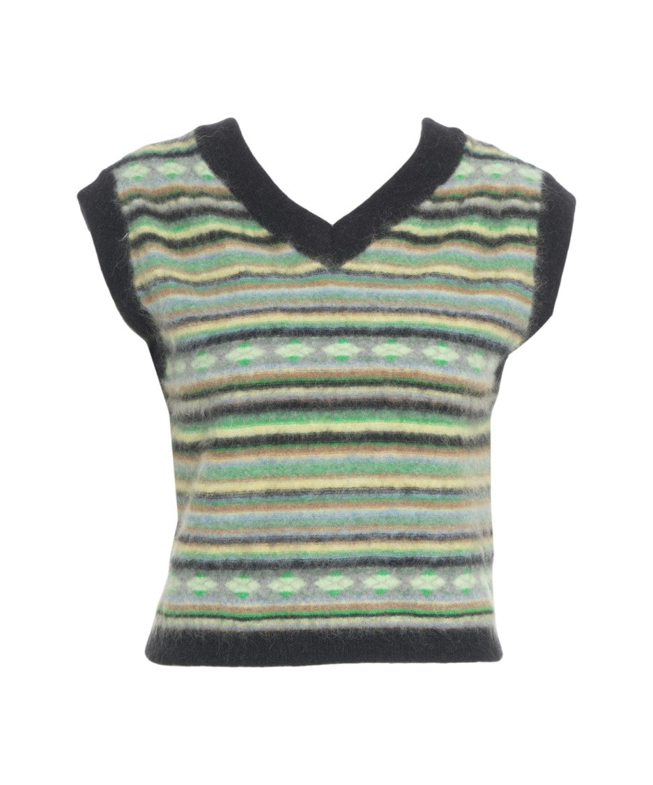 Solotre Multicolored Knitted Sleeveless Gilet With V-Neck
