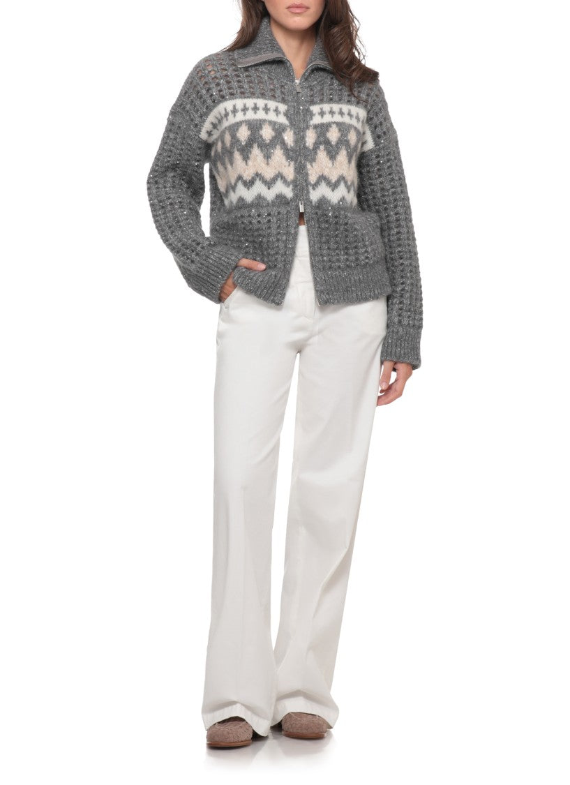 Peserico Perforated Knit Sweater With Sequins And Geometric Fantasy