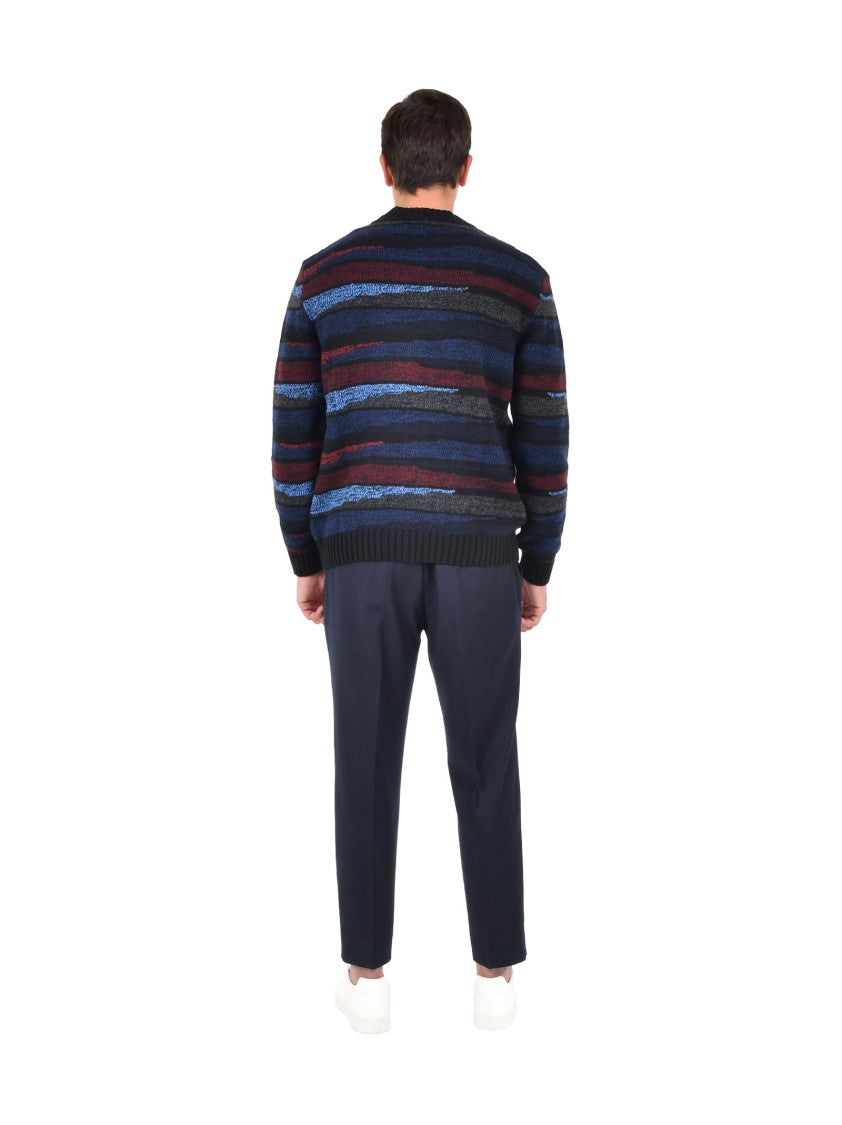 Missoni V-Neck Wool Cardigan With Multicolor Striped Inlays