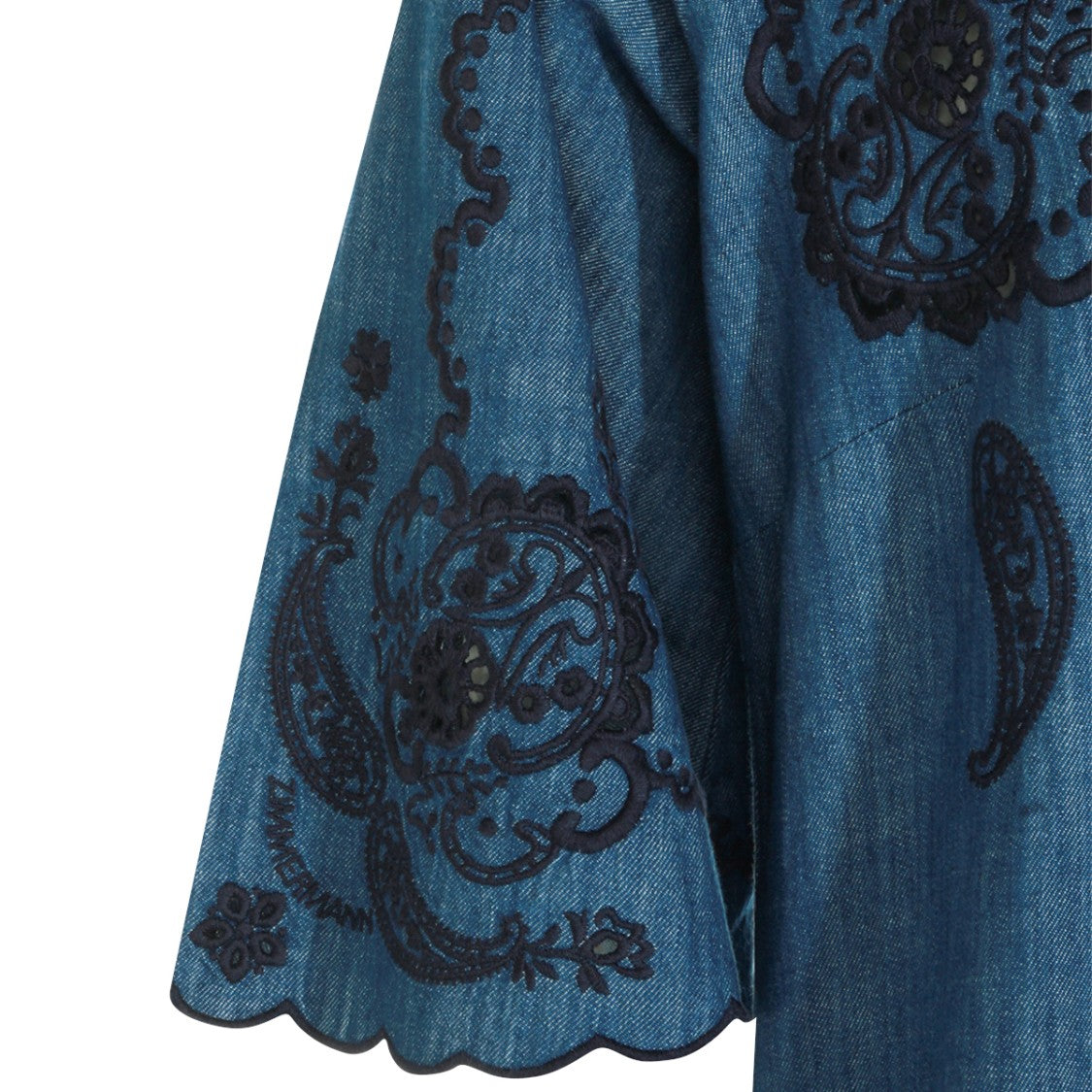 Zimmermann Railway Blue Cotton Chemisier Maxi Dress With Intricate Embroidery