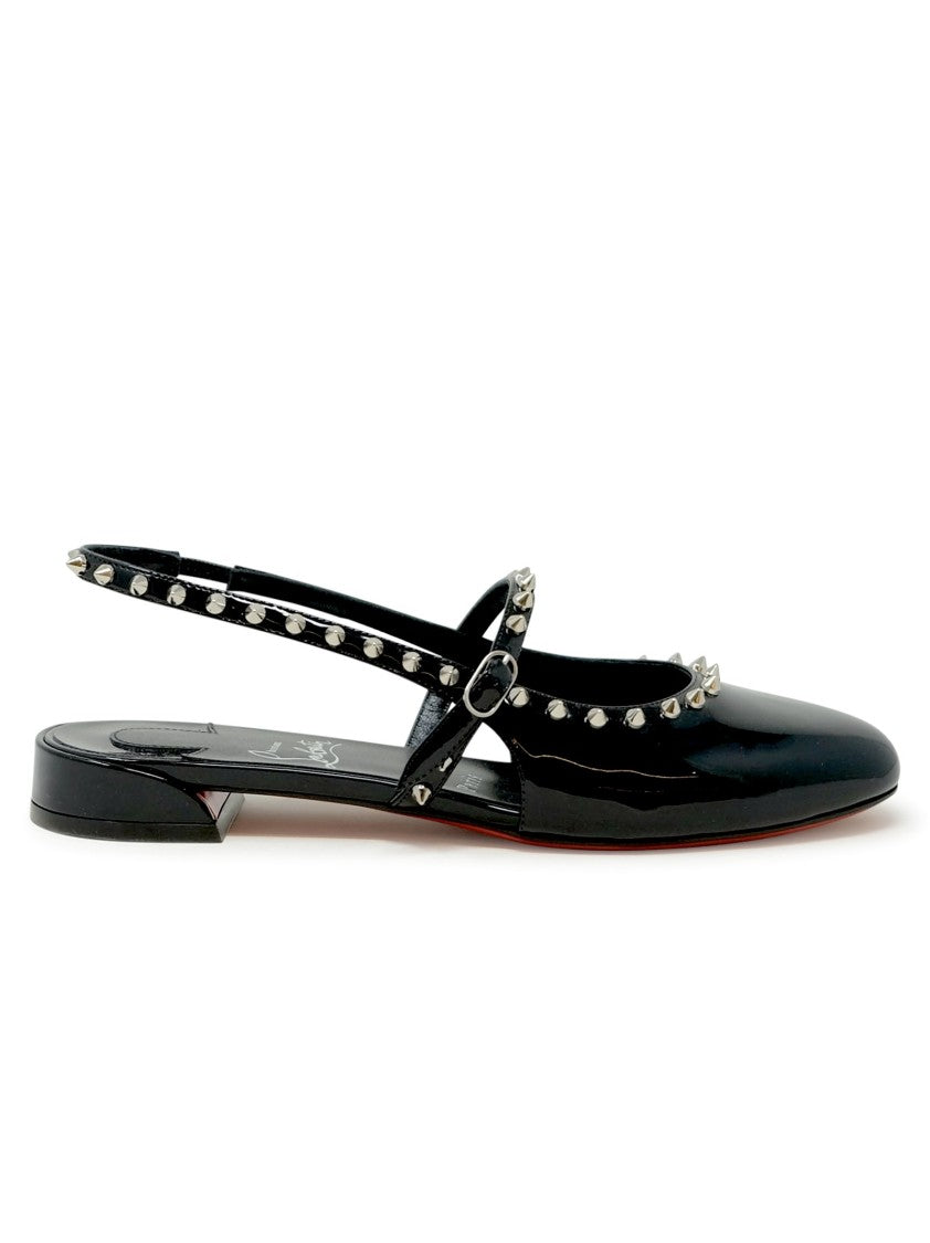 Christian Louboutin Black Patent Leather Sweet Janispikes Flat Ballerinas