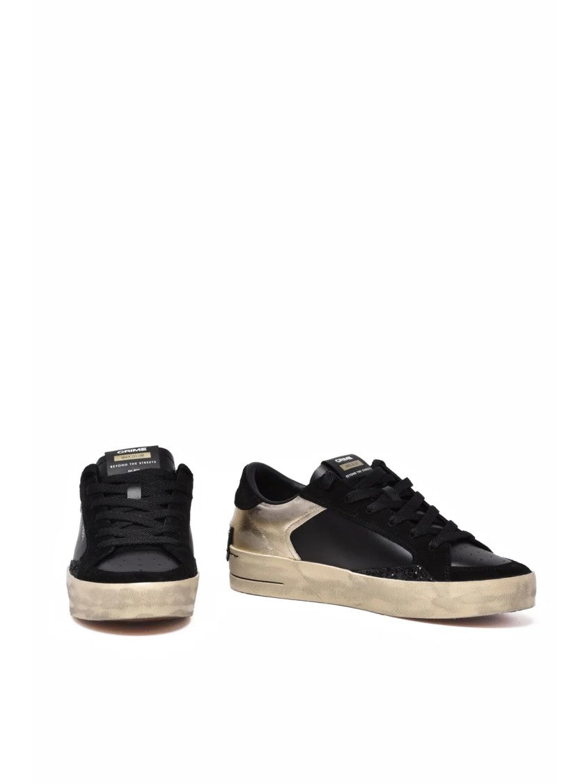 Crime London Black Leather Silver Sneakers