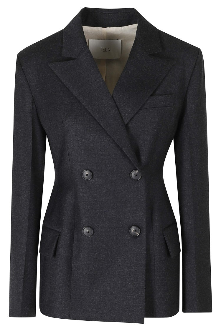 Tela Black Florence Notched Lapel Wool-Blend Blazer